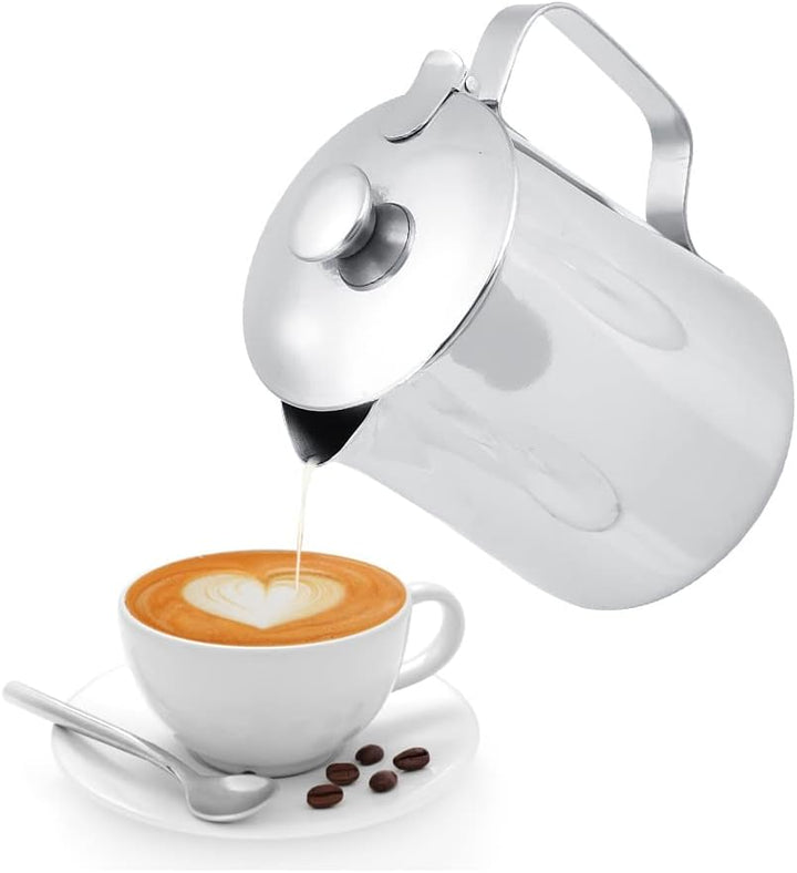Eboxer Edelstahl Kaffeetasse Becher Milch Aufschäumen Kanne mit Deckel für Latte Coffee Art. für Caf