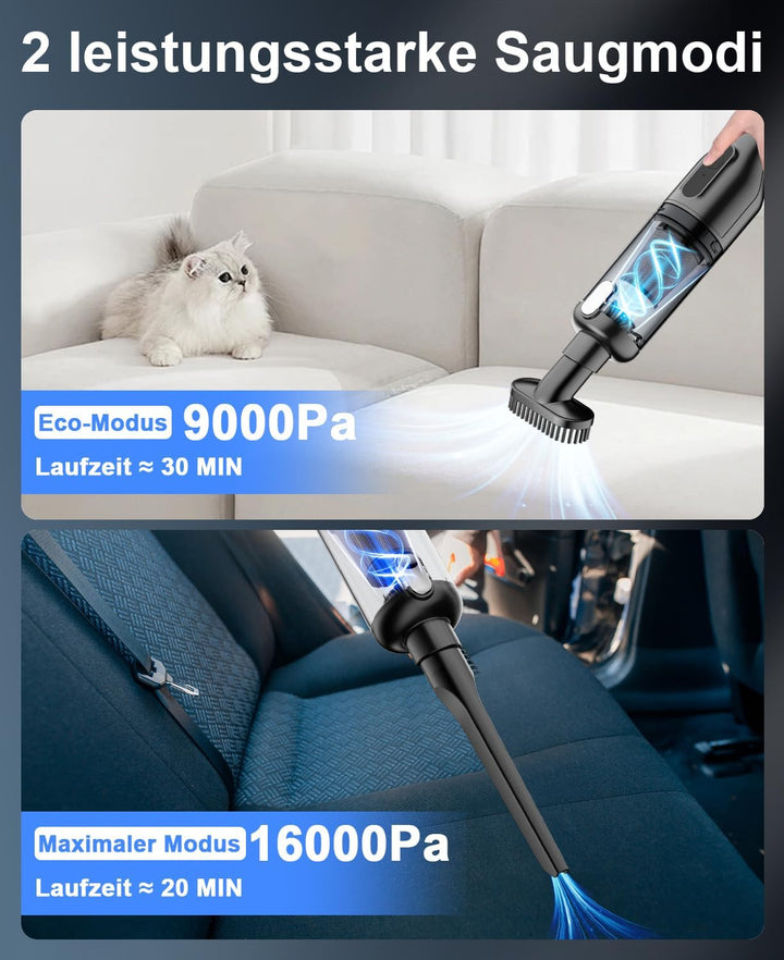 Vankarr Handstaubsauger Akku 16000Pa Handstaubsauger Kabellos Autostaubsauger Stark Mini Staubsauger