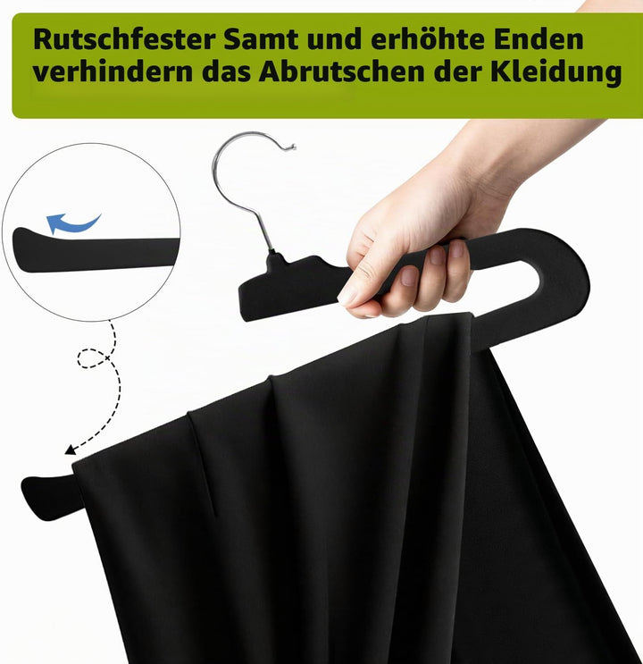 ManGotree rutschfeste Samt-Hosenbügel, Filz-Jeansbügel 10 Stück Schwarz | Platzsparende Hosenbügel m