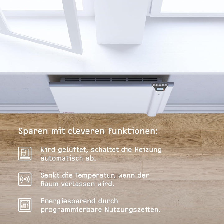 STIEBEL ELTRON Duo Wandkonvektor CND 100, 1 kW für ca. 12 m², LC-Display, Wochentimer, Elektroheizun
