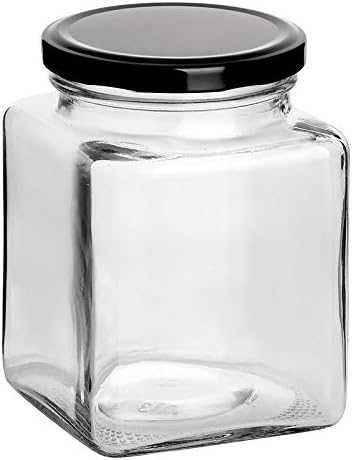 gouveo 6er Set Einmachgläser 730 ml eckig mit Schraub-Deckel schwarz - Grosse Vorratsgläser mit Dreh