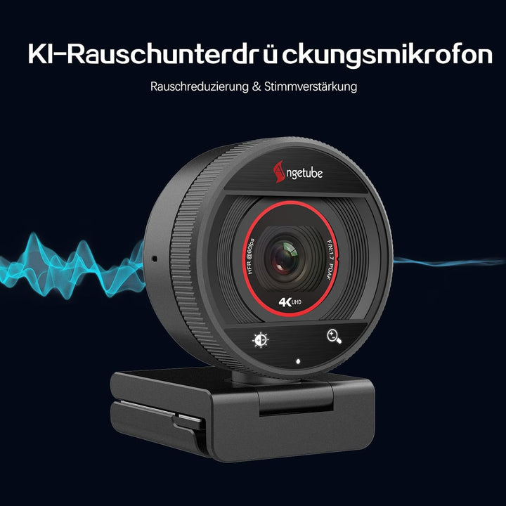 Angetube 4K Webcam für PC, 1080P@60FPS Streaming-Kamera mit PDAF Autofokus, AI Rauschunterdrückung,