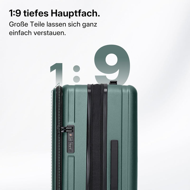 Münicase Koffer Expandierbar – Hartschalen-Trolley mit Oberseiten-Öffnung, Kompressionsgurt & extra