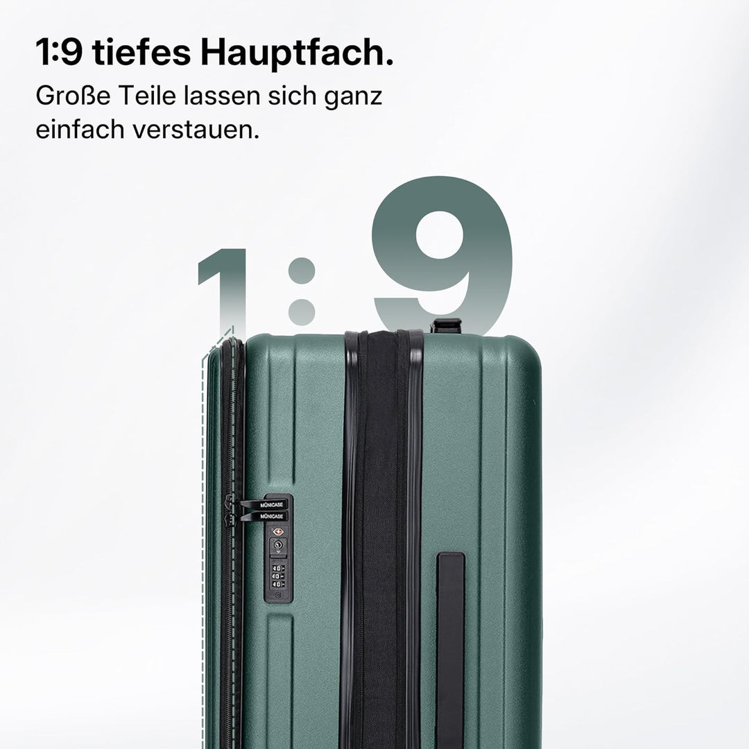 Münicase Koffer Expandierbar – Hartschalen-Trolley mit Oberseiten-Öffnung, Kompressionsgurt & Extra