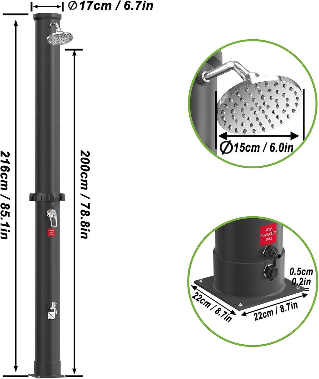 LZQ Solardusche 40 Liter Solar Gartendusche Pooldusche, Aussendusche Warmes Wasser max. 60°C mit Reg