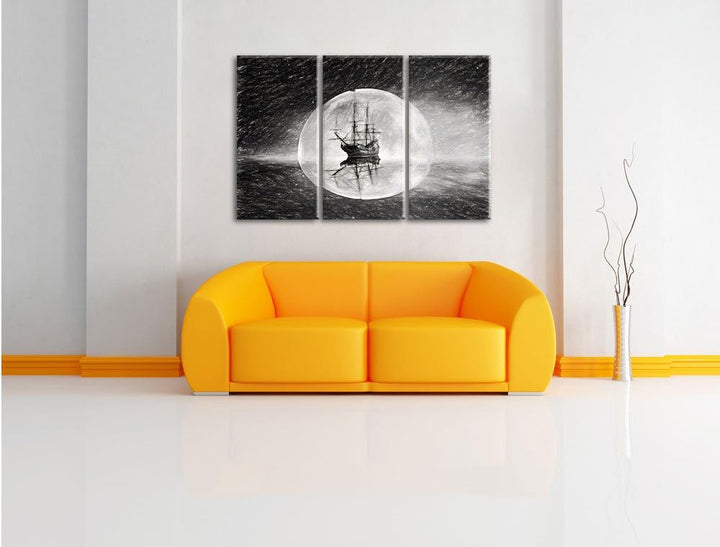 Pixxprint Geisterschiff im Weltall Kunst / 3-Teilig/Gesamtmass 120cm Leinwandbild bespannt auf Holzr