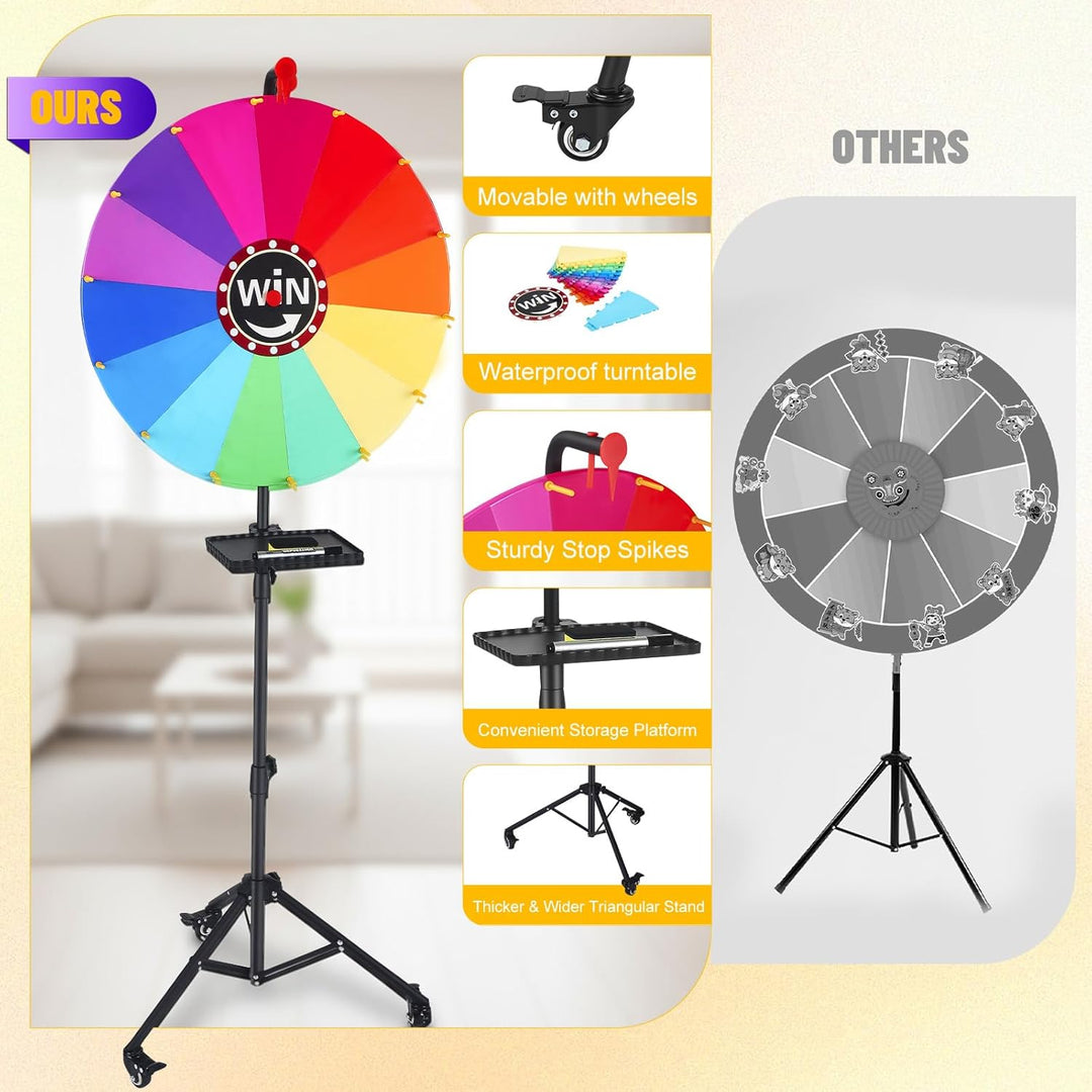 60 cm Glücksrad zum Drehen Gross, Glücksrad zum Delbstgestalten, mit 360°-Drehrollen, 14 Anpassbare