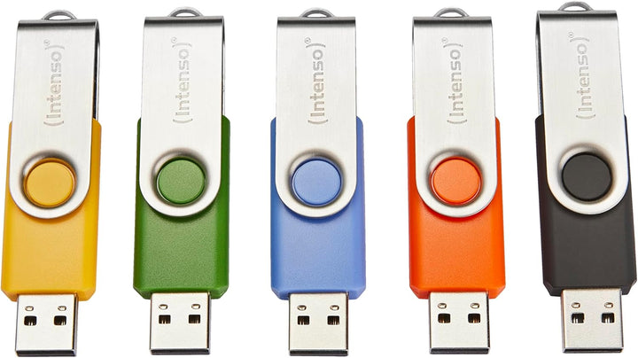 Intenso Basic Line 5X 32 GB USB-Sticks USB 2.0 mit praktischen Beschriftungsetiketten, Gelb, Grün, S