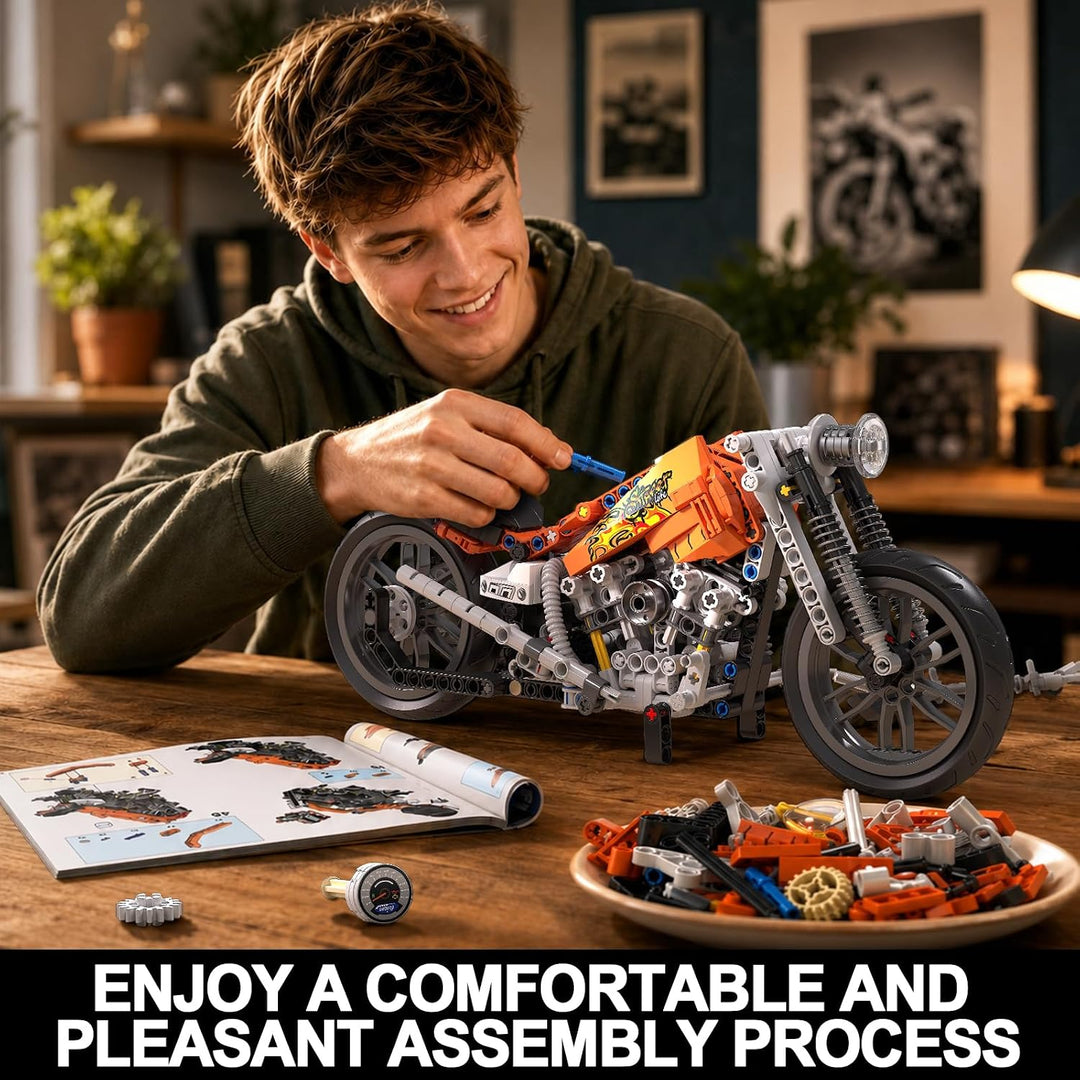 TYCOLE Motorrad Baustein Set, Motorrad Modellspielzeug im Flammenstil | Technic Brick Kit 523Pcs, Sc