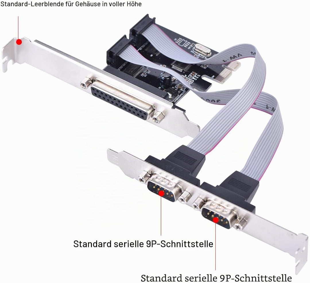 2 Port Serielle RS232 PCI Express Schnittstellenkarte,PCI-E zu Dual RS-232 Serial Port+1 DB25 Parall