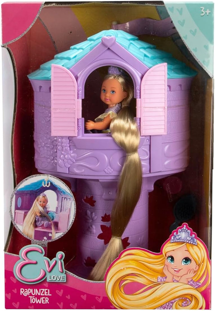 Simba Evi Love Rapunzelturm, Spieluppe als Märchenprinzessin mit extra Langen Haaren und Turm zum Be
