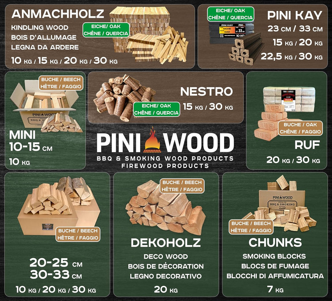 PINI Wood Chunks Buche OHNE RINDE 7 Kg Räucherklötze für Grill Smoker Pizzaofen