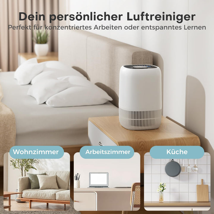 AROEVE Luftreiniger mit H13 HEPA 3-Stufen-Filter, Luftreiniger für Schlafzimmer, 5W Energieverbrauch