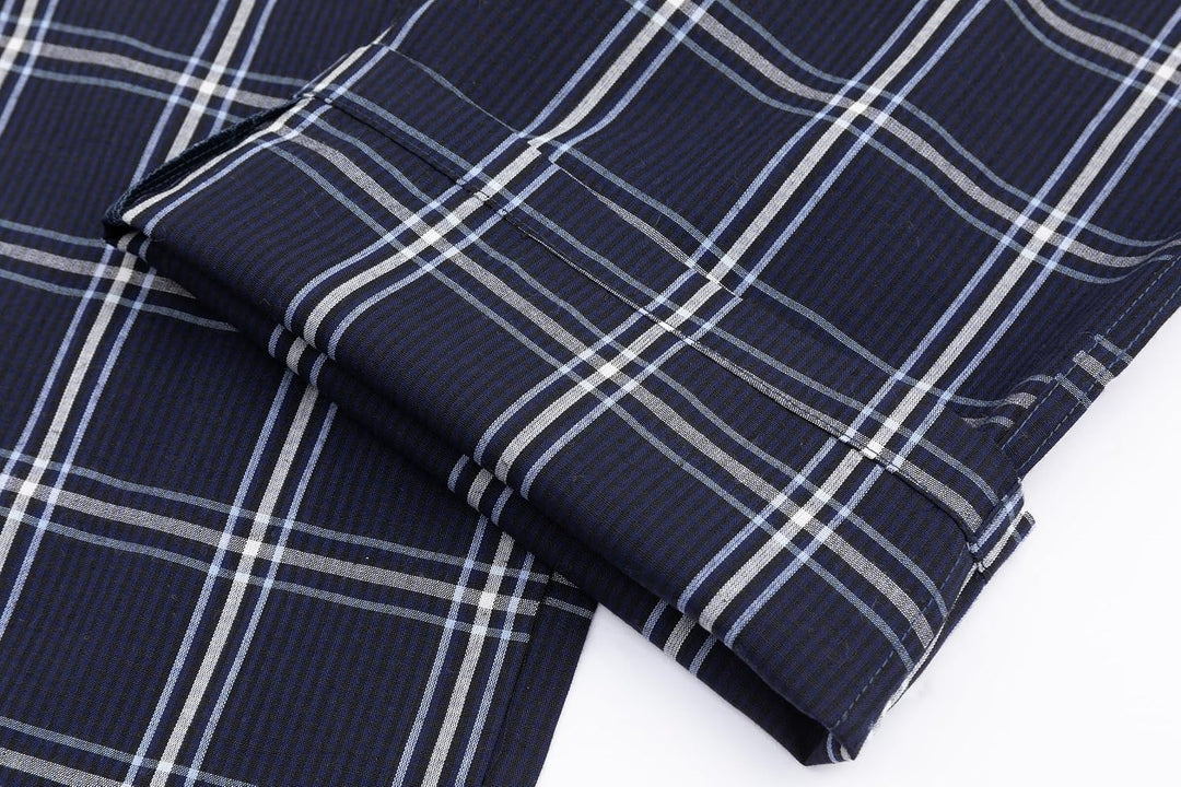 Jveyvth Herren Pyjamahose 100% Baumwolle kariert Schlaf &amp; Lounge Hose, PJ Hose mit Taschen und Knopf