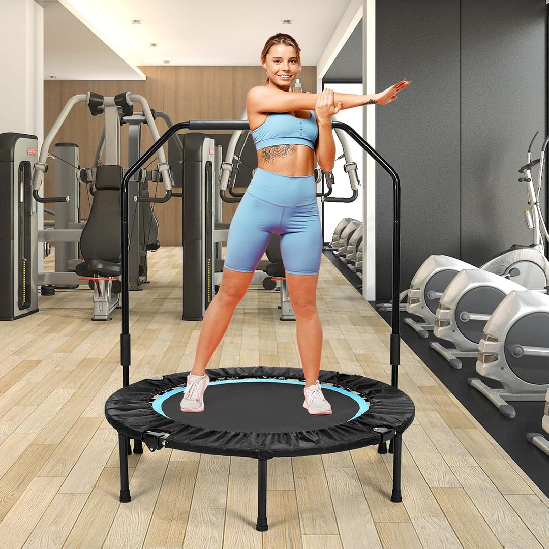 LIFERUN Fitness Trampolin Indoor Ø101cm,Tragfähigkeit 150 kg,Workout Rebounder,mit 3 Verstellbare Ha