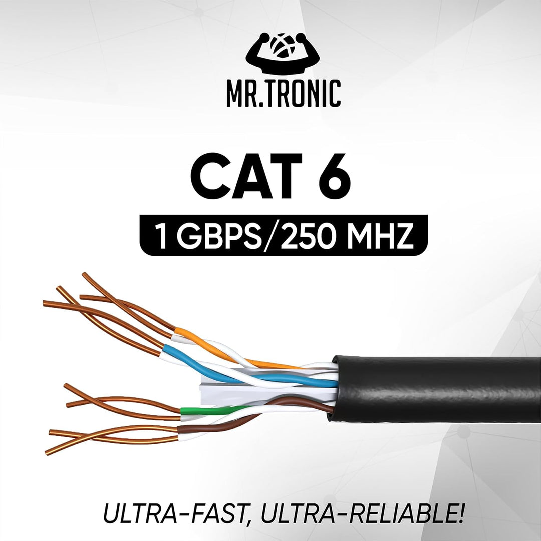 Mr. Tronic 50m Ethernet Netzwerkkabel Cat 6, LAN Netzwerkkabel Für Schnelle &amp; Zuverlässige Internet,