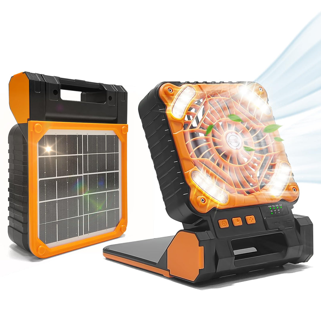 1-Stück Solar Camping Ventilator mit Campinglampe USB Aufladbar Leise Tischventilatoren LED Camping