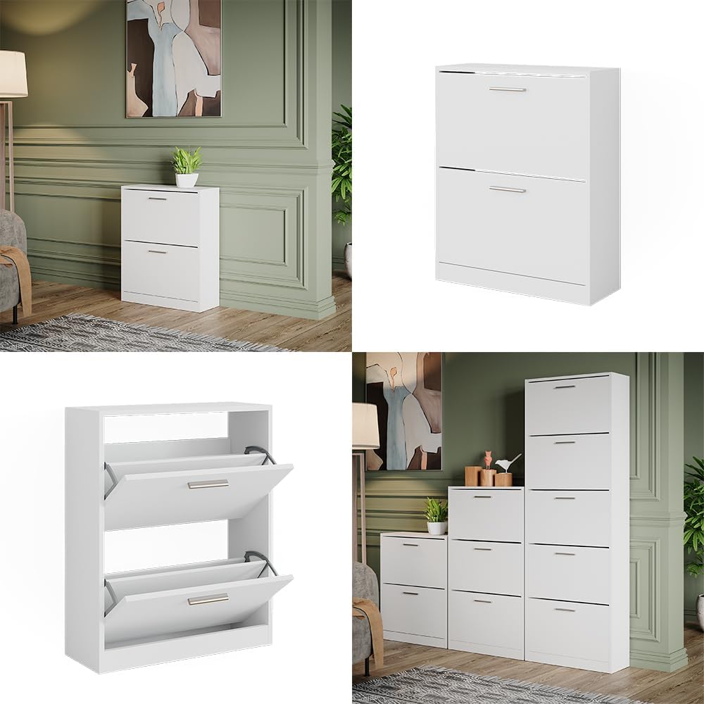Vicco Schuhschrank Gizmo, Weiss, 59 x 72.5 cm 2 Fächern, zur Aufbewahrung von Schuhen und kombinierb