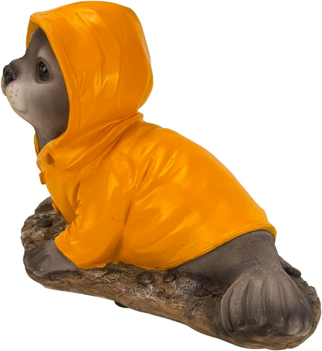 Gartenfigur für draussen, Teichdeko - Seehund, Robbe im Regenmantel, wetterfest - Deko Figur 21,5 cm