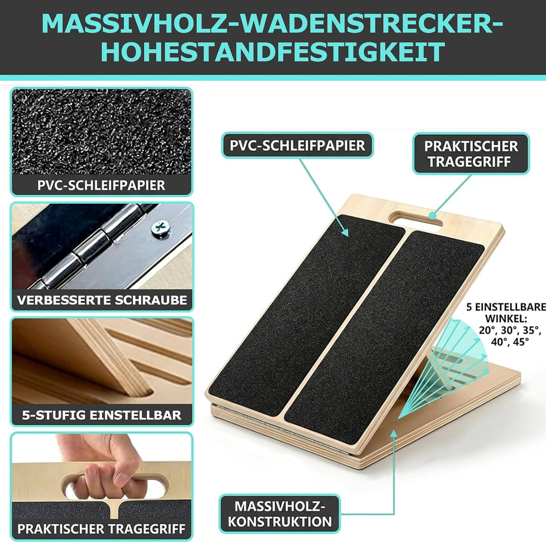 Verstellbares Balance Board aus Massivholz, schräges Dehnbrett, 5-fach verstellbarer Wadentrainer mi