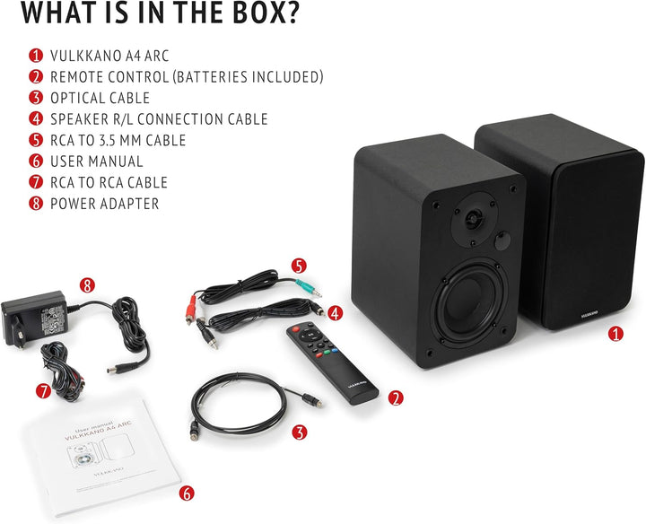 VULKKANO A4 ARC Aktivlautsprecher mit 4" Woofer, Bluetooth 5.0, HDMI ARC, Optica, RCA, USB, mit Subw