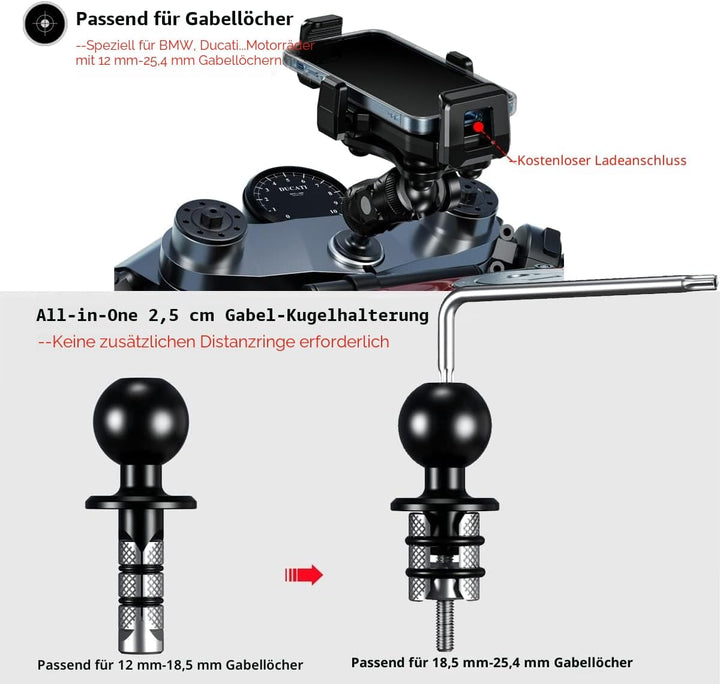 iMESTOU Motorrad Gabelschaft Handyhalterung, Anti-Vibration 1“ Kugel Handyhalterung mit Anti-Diebsta