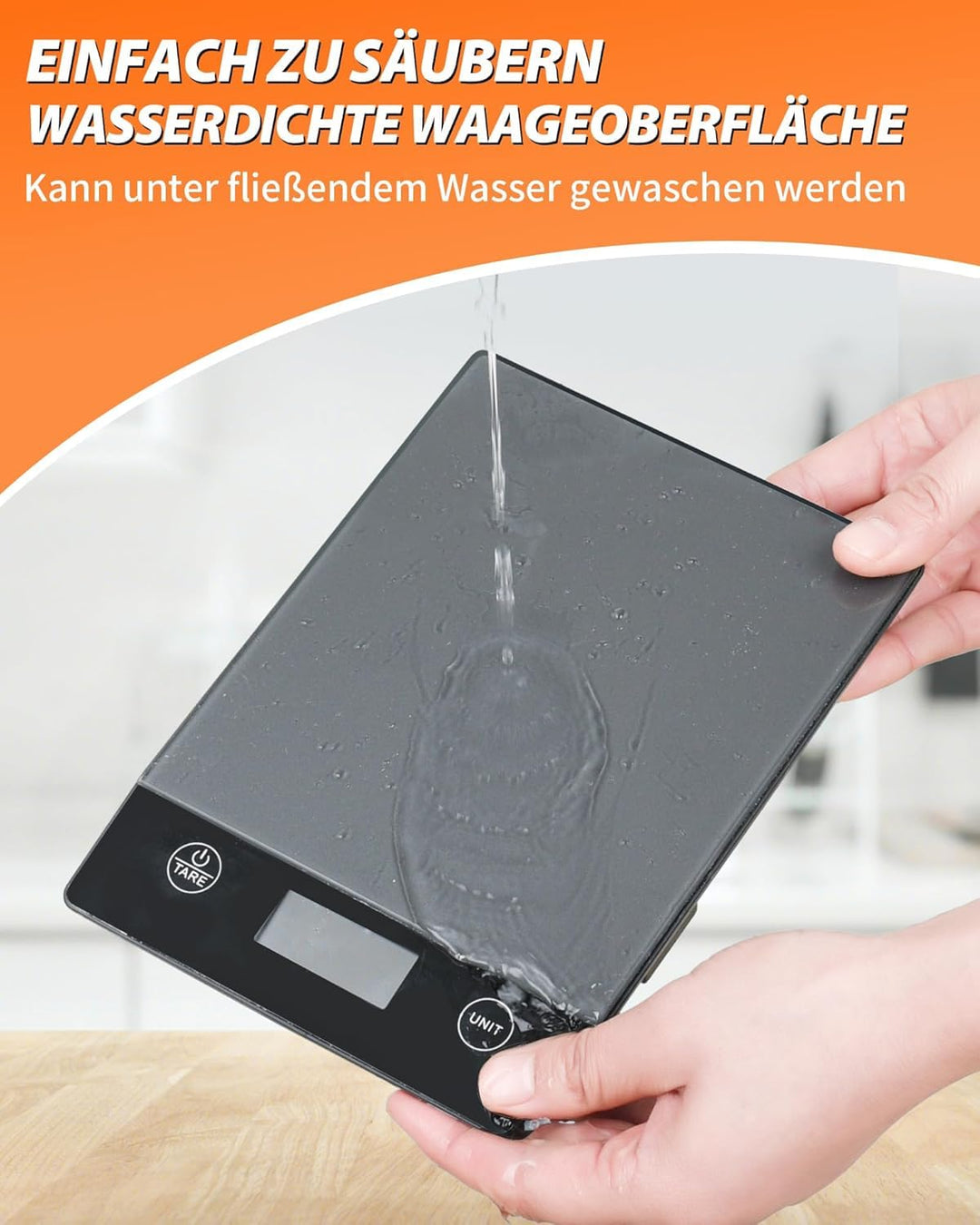 Küchenwaage Digital,Geneigtes Display,10KG,Hochpräzise 1g,mit Tara-Funktion,Glas Lebensmittelwaage W