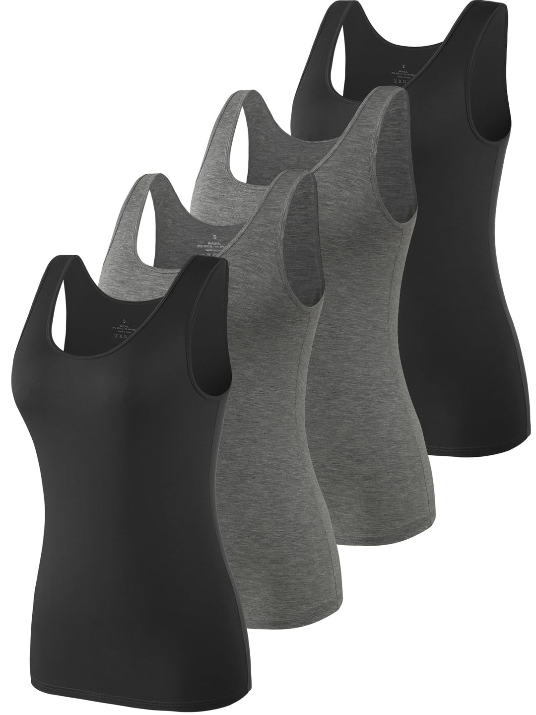 vislivin Elastische Tank Tops für Damen Unterhemden 3/4er Pack S 4er Pack - Schwarz/Dunkelgrau/Dunke