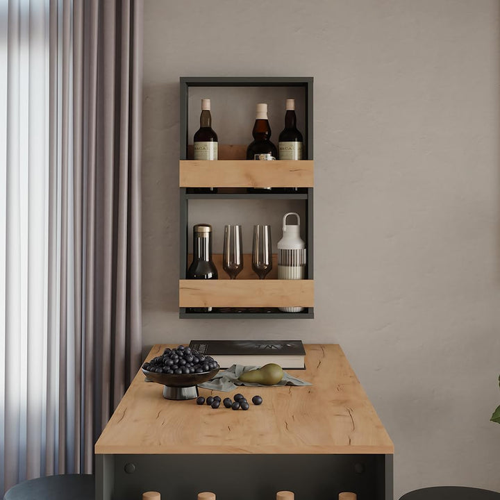 Vicco Weinglasregal Repose, Goldkraft Eiche/Anthrazit, 40 x 72 cm, zur Wandmontage mit Halterungen f