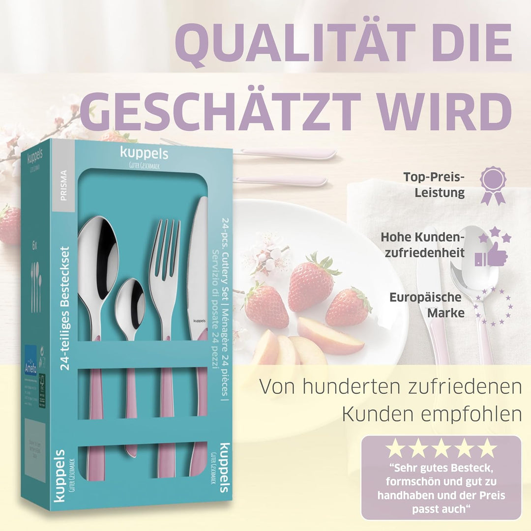 Kuppels Prisma Besteck Set für 6 Personen aus Edelstahl poliert | Besteckset 24-teilig | Hochwertige