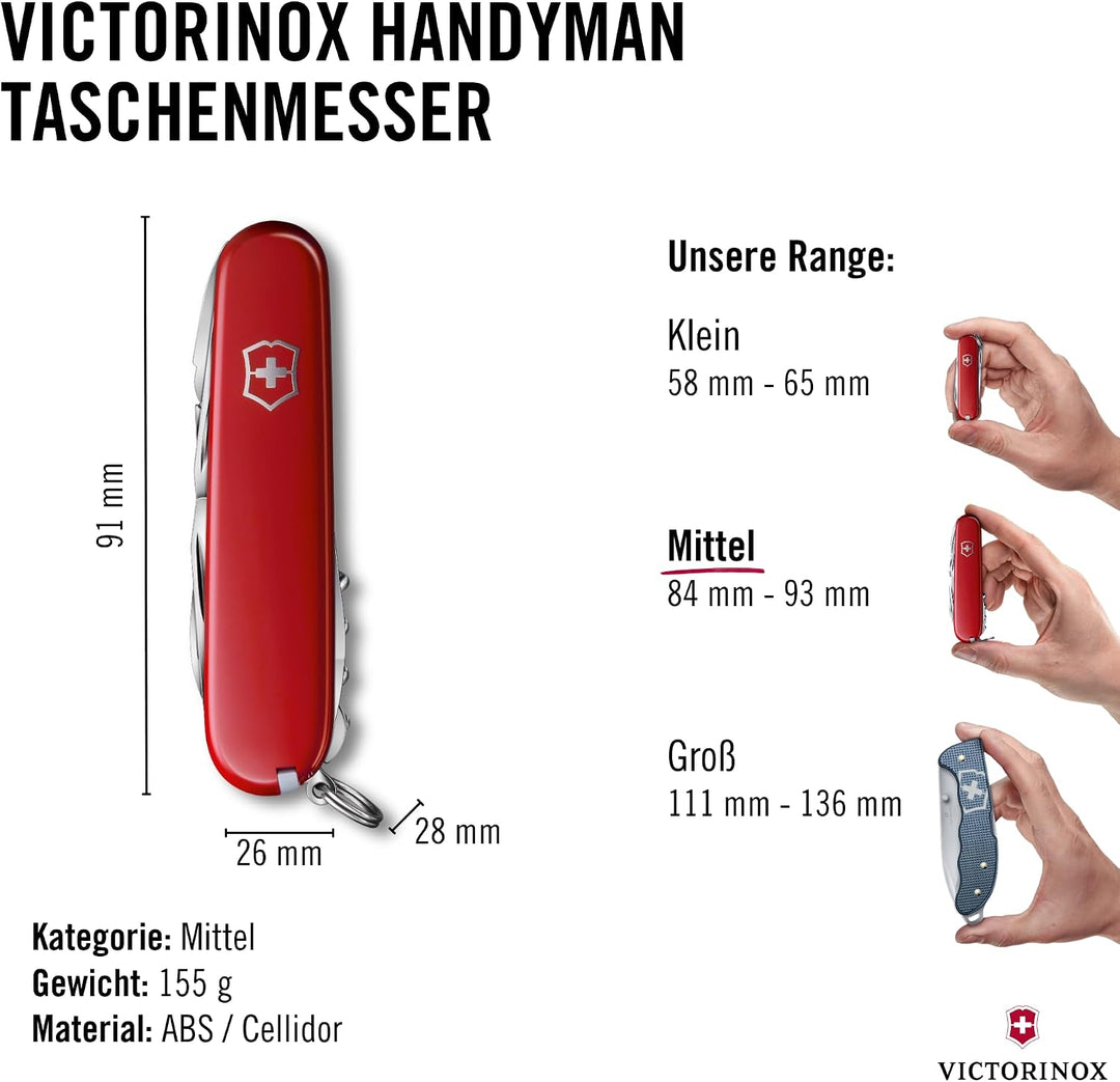Victorinox Schweizer Taschenmesser Handyman, Swiss Army Knife, Multitool, 24 Funktionen, Klinge, Kor