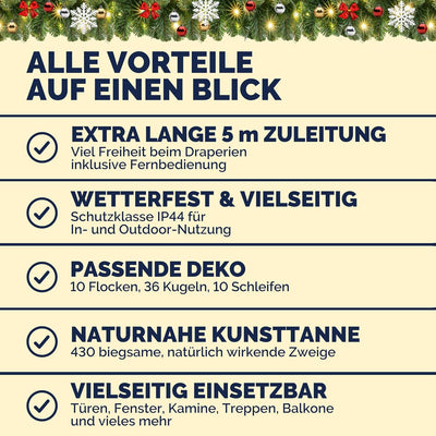 CASARIA® Weihnachtsgirlande Beleuchtet Deko Fernbedienung 5m 80 LED Timer Dimmbar 7 Leuchtmodi Ausse