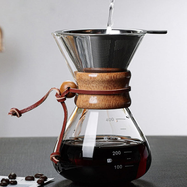 HERCHR Pour Over Kaffeebereiter Hand Kaffee Edelstahl Handfilter Aus Glas Mit Permanentfilter 400ML,