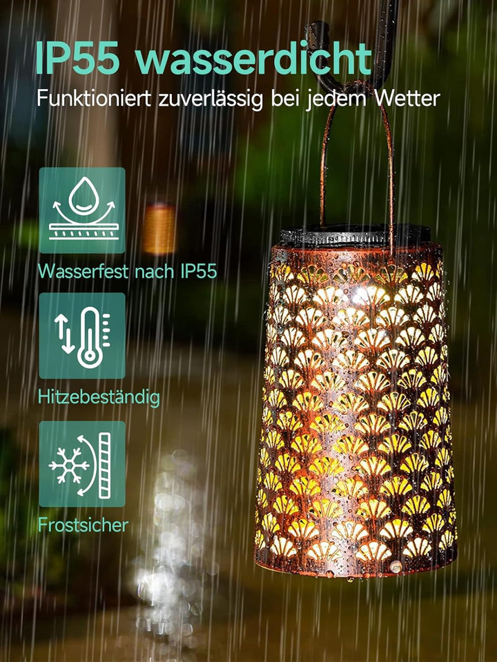 Solarlaterne für Aussen, Moman 2 Stück Metall Solarlampen für Aussen Garten mit Kalt/Warm Licht, Hän