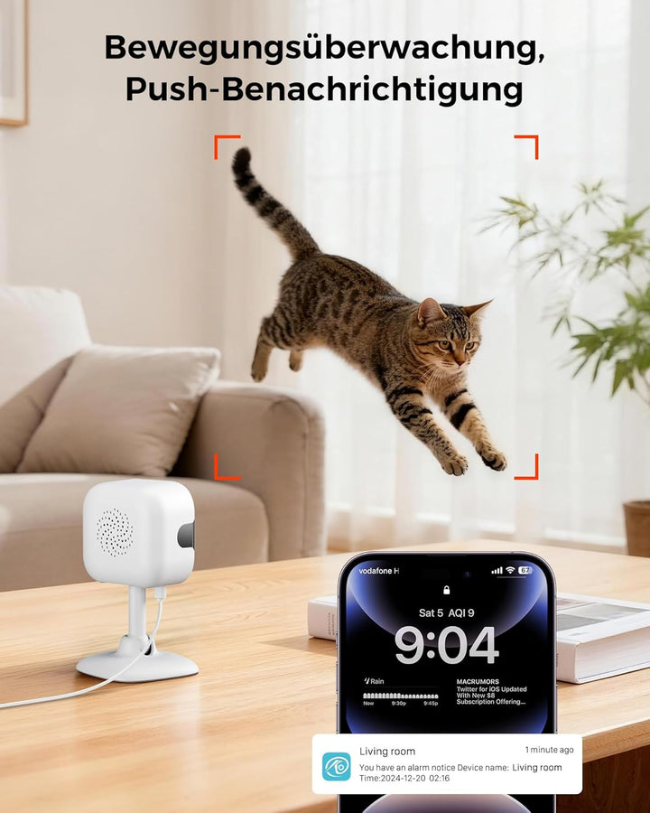 ANBIUX 2K Überwachungskamera Aussen/Innen,Kamera überwachung innen mit Farbige Nachtsicht,Mini Kamer