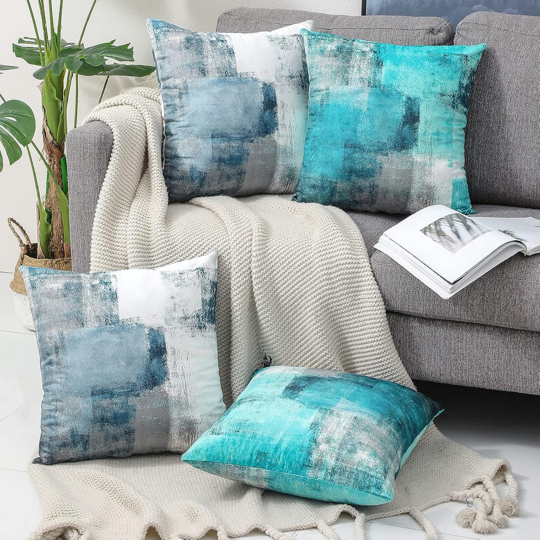 OYIMUA Deko Kissenbezug 45x45 2er Set Samt Kissenbezüge Blau Couch Landhausstil Kissenhülle Aestheti