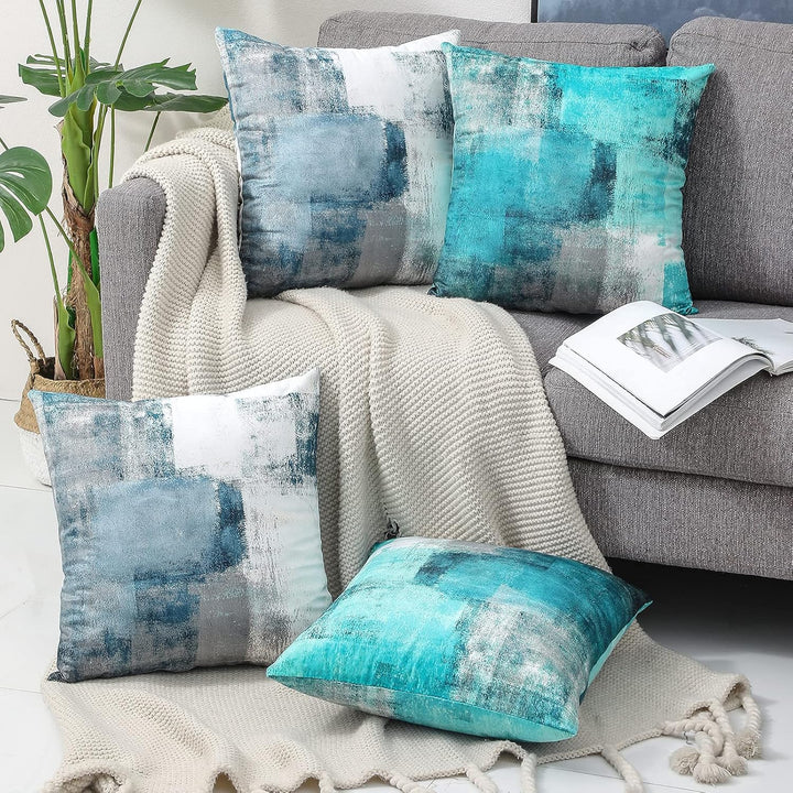 OYIMUA Deko Kissenbezug 45x45 2er Set Samt Kissenbezüge Blau Couch Landhausstil Kissenhülle Aestheti