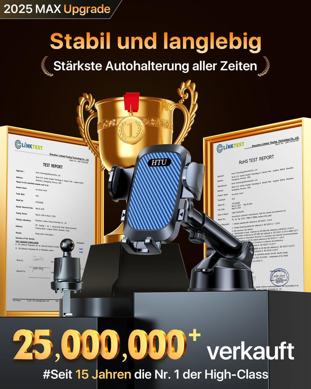 HTU 2026【Militär-Klasse】 Handyhalterung Auto【Stärkste Saugnapf & Lüftung】 Handy Halterung Auto 360°