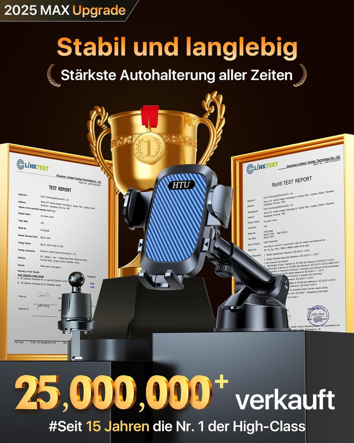HTU 2026【Militär-Klasse】 Handyhalterung Auto【Stärkste Saugnapf & Lüftung】 Handy Halterung Auto 360°