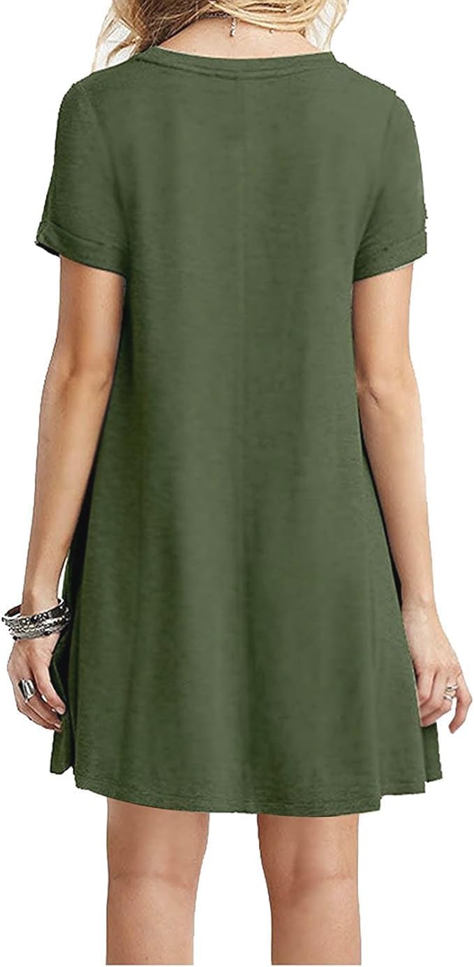 MOLERANI Damen Sommerkleider Casual T-Shirt Kurzarm Strandkleid Loose Swing Damenkleid Armeegrün S,