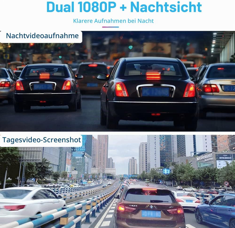 VSYSTO Motorrad-Dashcam, Duale 1080P-Front- und Rückfahrkamera 3-Zoll-IPS-Bildschirm 140 ° Weitwinke
