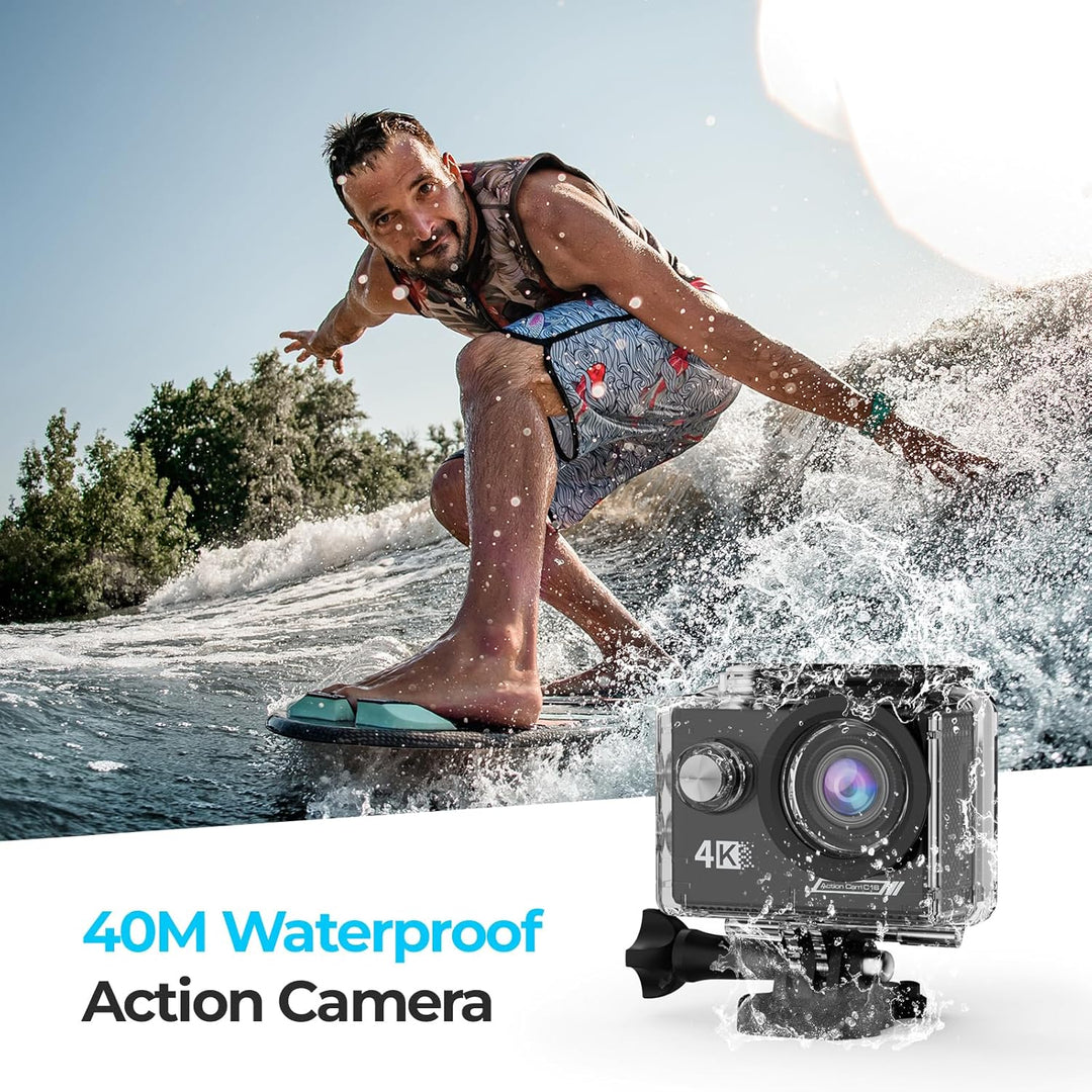 4K Action Cam mit 64G SD Card, 40M Unterwasserkamera WiFi 170° Helmkamera HD 20MP Wasserdicht Action