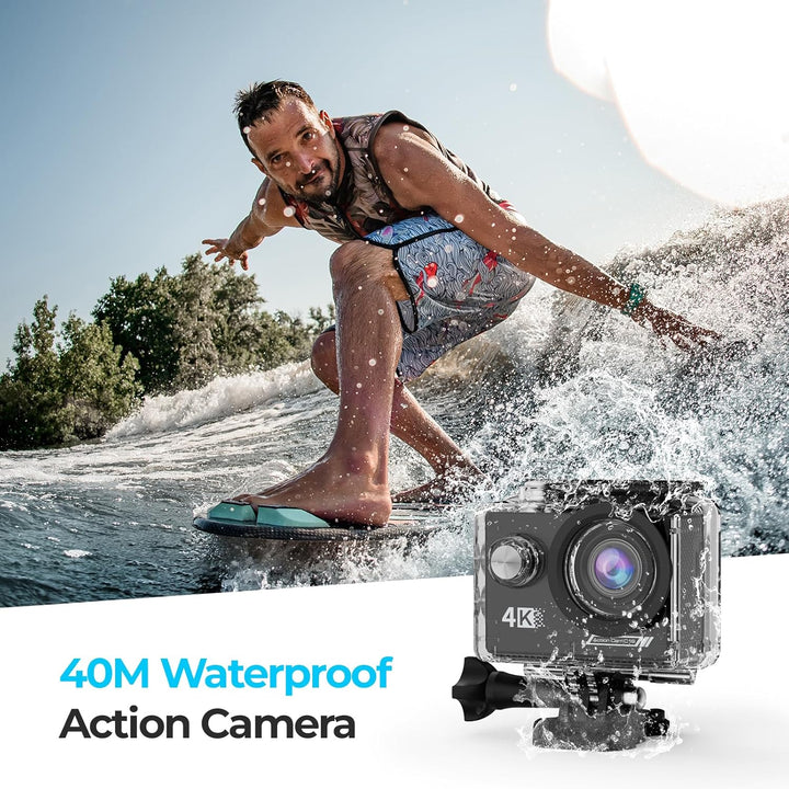 4K Action Cam mit 64G SD Card, 40M Unterwasserkamera WiFi 170° Helmkamera HD 20MP Wasserdicht Action