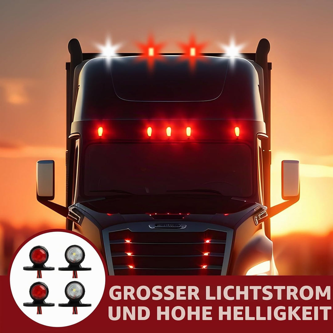 LED Seitenmarkierungsleuchten, Set mit 4 Seitenmarkierungsleuchten, rot, weiss, 12 V, 24 V, grosse L