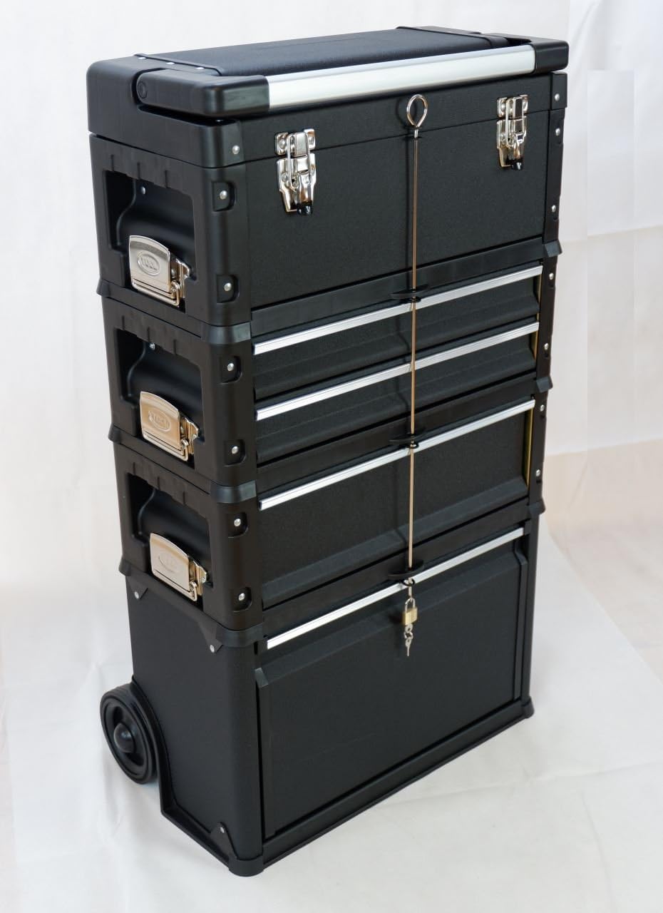 ASS Metall Werkzeugtrolley Werkstattwagen XXL Type: C1-B BLACK EDITION schwarz mit Schubladenverrieg