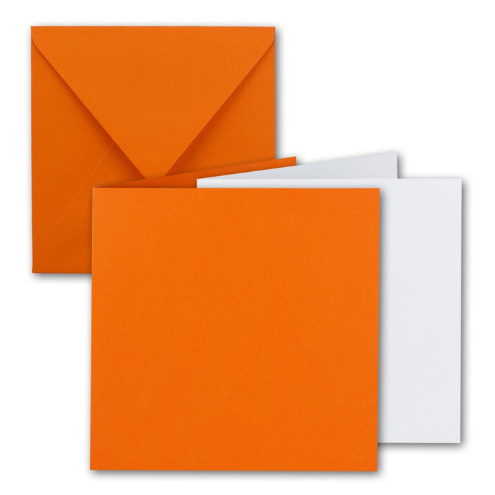 75x Quadratisches Falt-Karten Set - 15 x 15 cm - mit Brief-Umschlägen & Einlegeblättern - Orange - F