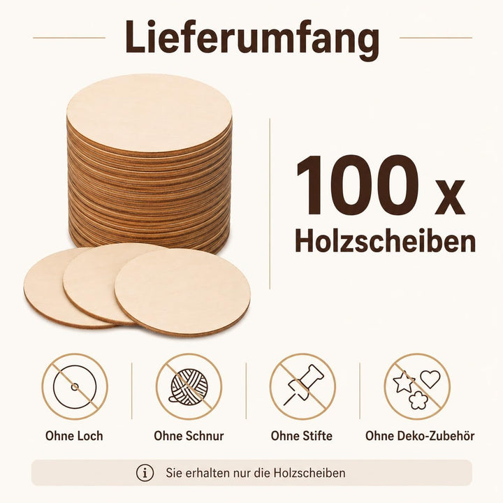 YAYODS 100 Stück runde Holzscheiben Ø 7,6 cm, 2 mm - Holzrohlinge zum Basteln, Bemalen, Beschriften