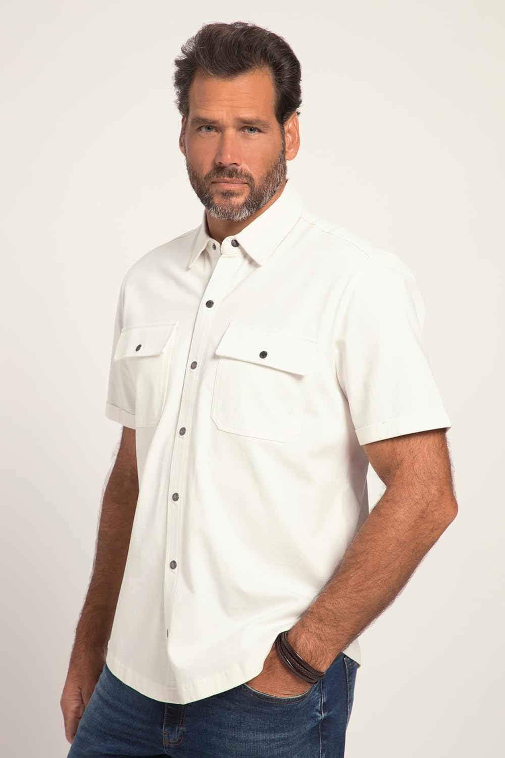 JP 1880 Herren grosse Grössen Übergrössen Menswear L-8XL Jersey-Hemd, Halbarm, Kent-Kragen, Modern F