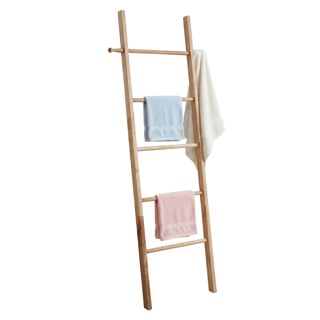 Relaxdays Handtuchleiter, 5 Sprossen, H x B: 170 x 43 cm, Natur | Walnussholz, Handtücher, Badezimme
