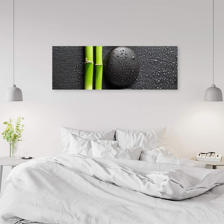 Leinwandbild XXL Stein Wandbild Kunst Bambus Grau 150x50 cm Leinwandbild 150x50 cm Grau_b, Leinwandb